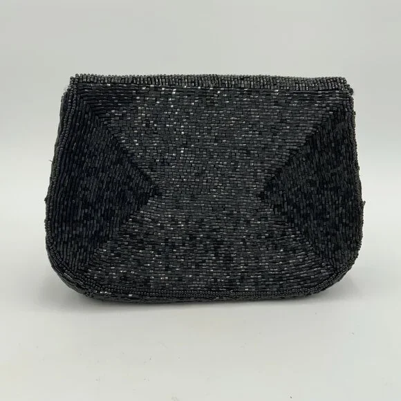 Elegant Vintage Black Beaded Evening Bag Clutch Handbag Marshall Fields - Picture 11 of 12